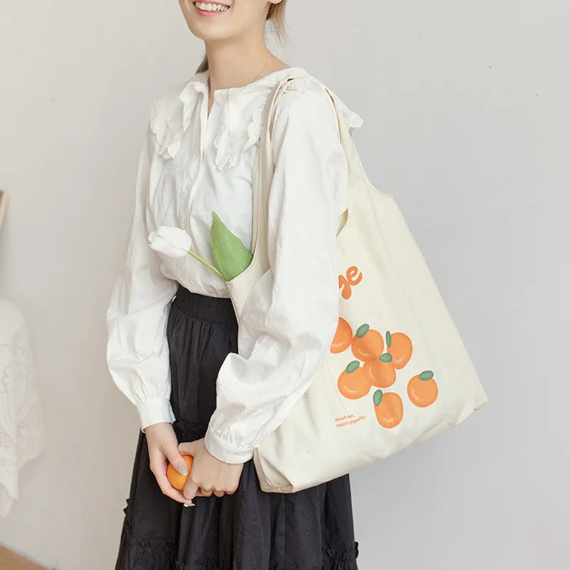 Fruit Printing Canvas Bag Female Shoulder Large Capacity Handbag