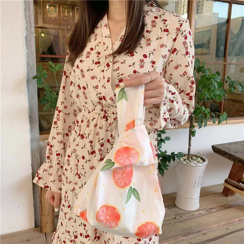 Fruit Style Portable Knot Wrist Bag Top Handle Tote Bag Purses Handbags