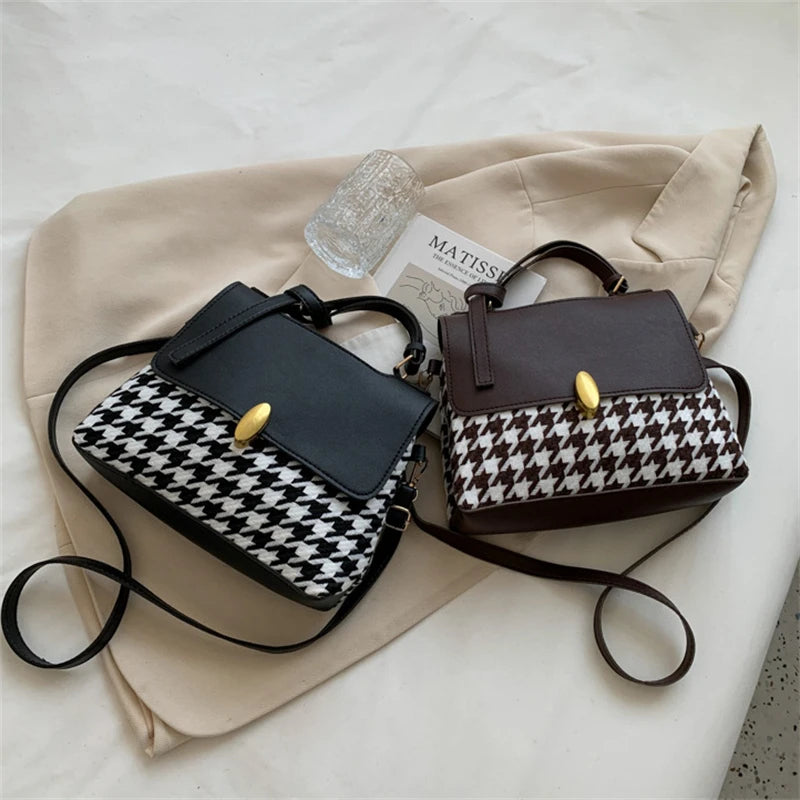 Vintage Houndstooth Women's Bag Crossbody Handbags