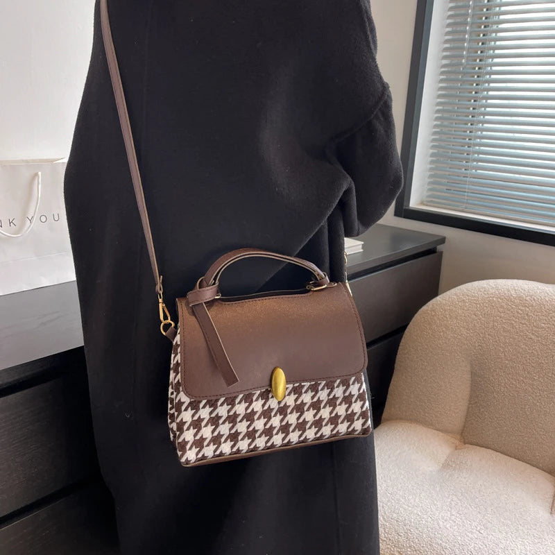 Vintage Houndstooth Women's Bag Crossbody Handbags
