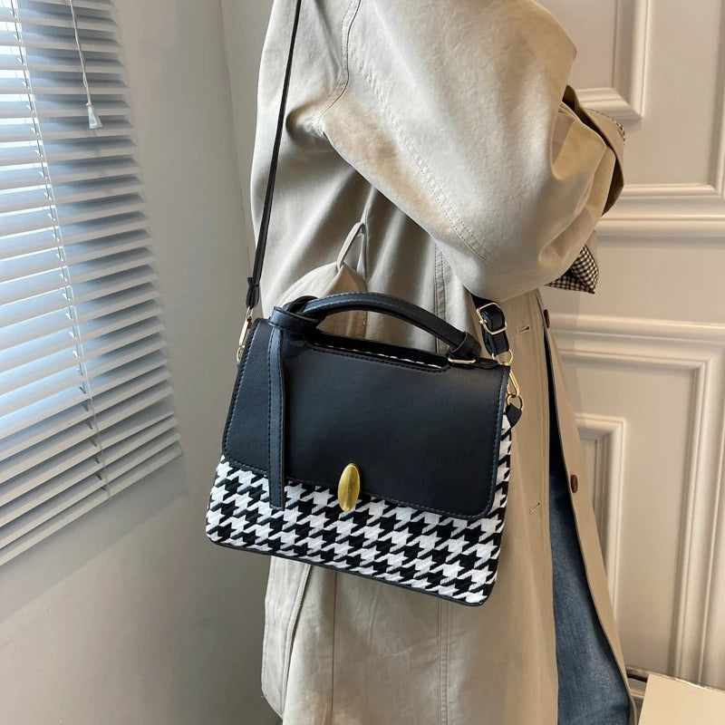 Vintage Houndstooth Women's Bag Crossbody Handbags