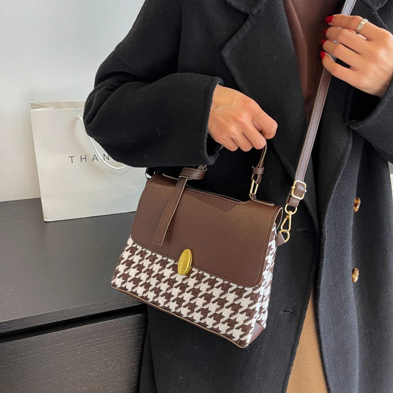 Vintage Houndstooth Women's Bag Crossbody Handbags