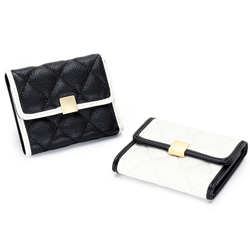 Short Cow Leather Wallet Women's Lingge Style