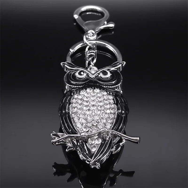 Rhinestone Owl Keychain Silver Animal Key Ring Jewelry Gift