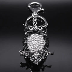 Rhinestone Owl Keychain Silver Animal Key Ring Jewelry Gift