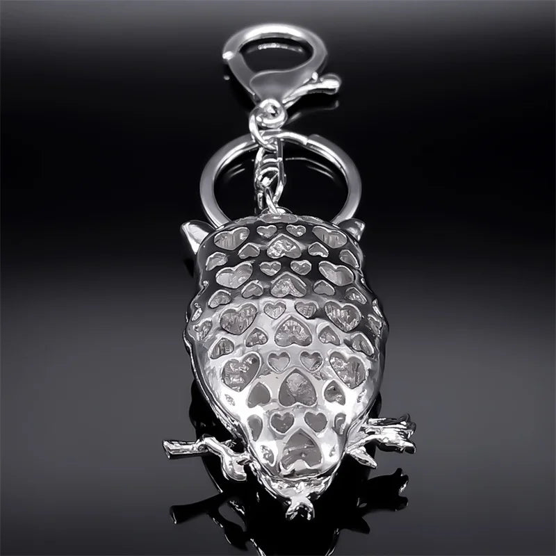 Rhinestone Owl Keychain Silver Animal Key Ring Jewelry Gift