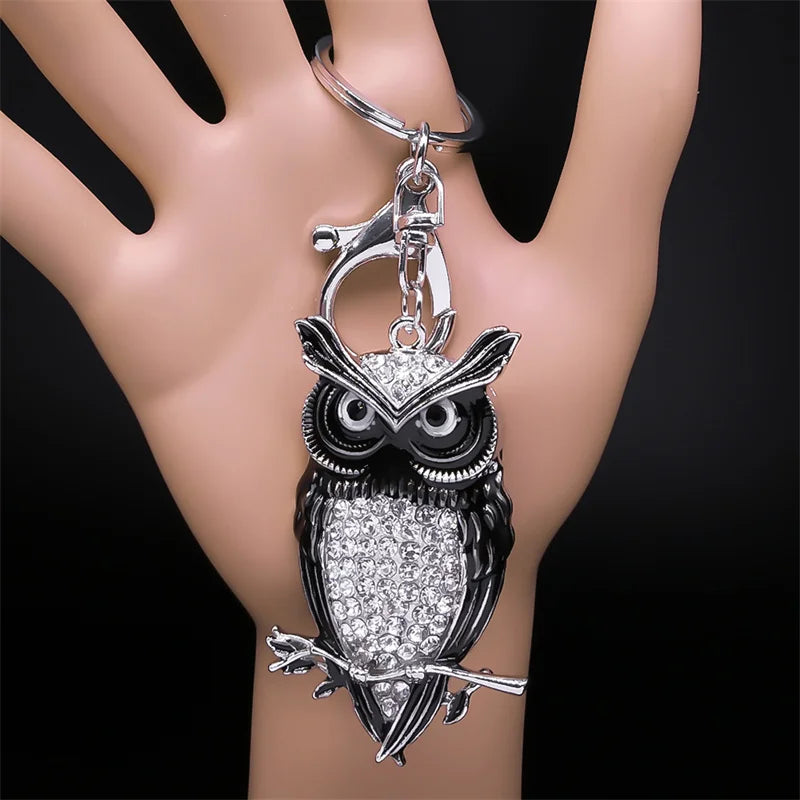 Rhinestone Owl Keychain Silver Animal Key Ring Jewelry Gift