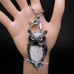 Rhinestone Owl Keychain Silver Animal Key Ring Jewelry Gift
