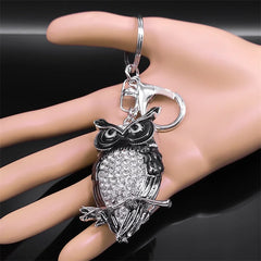 Rhinestone Owl Keychain Silver Animal Key Ring Jewelry Gift