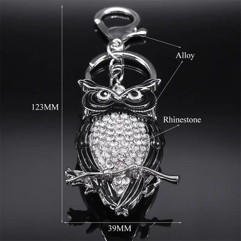 Rhinestone Owl Keychain Silver Animal Key Ring Jewelry Gift