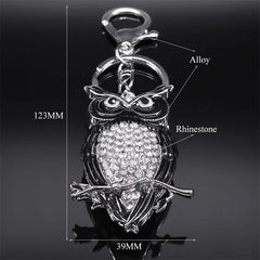 Rhinestone Owl Keychain Silver Animal Key Ring Jewelry Gift
