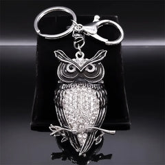 Rhinestone Owl Keychain Silver Animal Key Ring Jewelry Gift