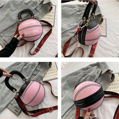 Basketball Shape Female Tote Bag Handbag Round PU Shoulder Messenger Bag