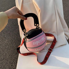 Basketball Shape Female Tote Bag Handbag Round PU Shoulder Messenger Bag