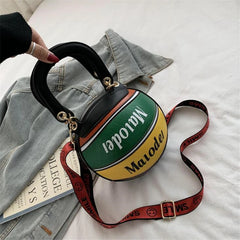 Basketball Shape Female Tote Bag Handbag Round PU Shoulder Messenger Bag