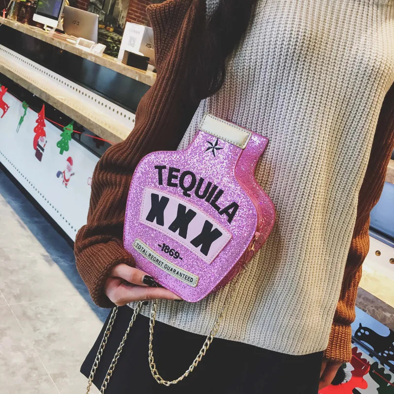 Sequined Letter Vase Chain Shoulder Bag Crossbody Messenger Purse