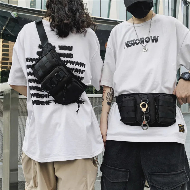 Street Hip Hop Crossbody Chest Bag With Keychain