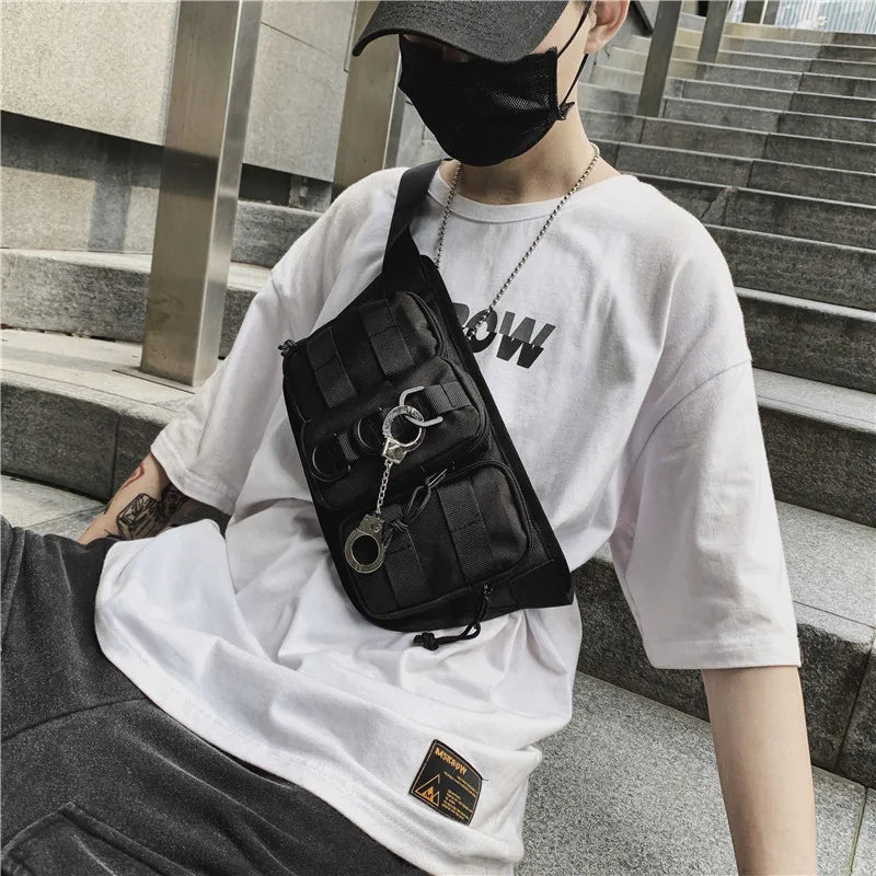 Street Hip Hop Crossbody Chest Bag With Keychain