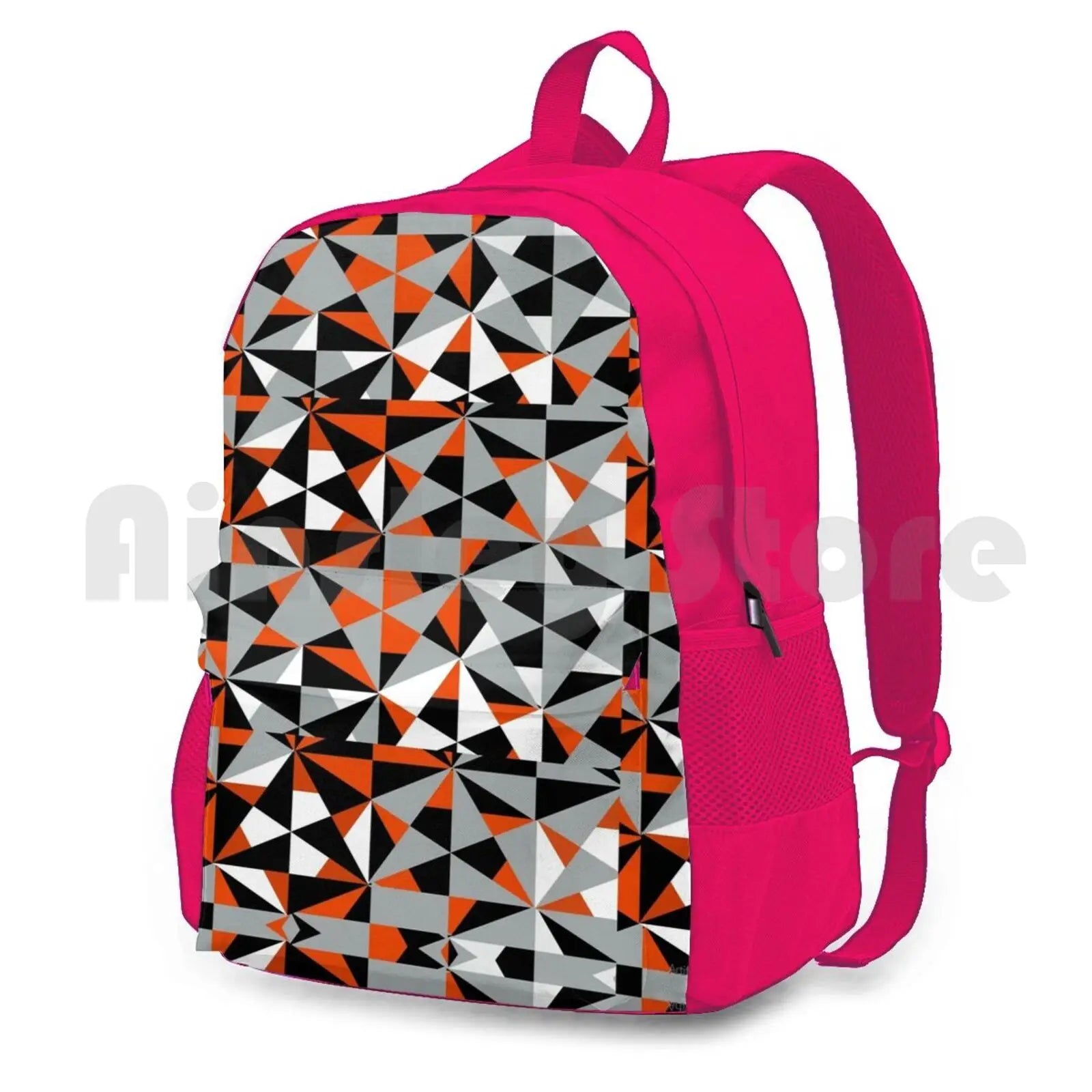 Orange Grey Geometric Abstract Pattern Outdoor Hiking Backpack