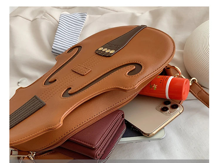 Funny Violin Shape Leather Shoulder Bag for Teenage Girls Backpack