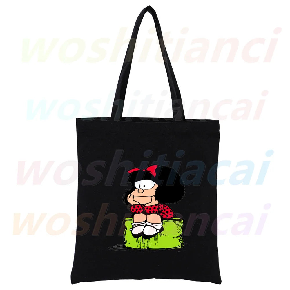 Funny Cartoon Mafalda Harajuku 90s Shopping Canvas Bag Female Girl Tote