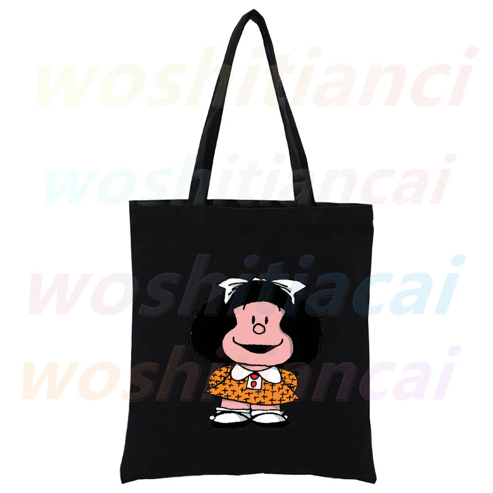 Funny Cartoon Mafalda Harajuku 90s Shopping Canvas Bag Female Girl Tote