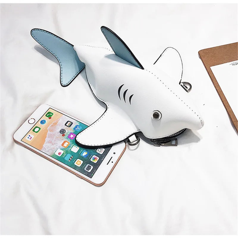 Funny Cartoon Shark Shape Women Shoulder Bags Chain Messenger Bag