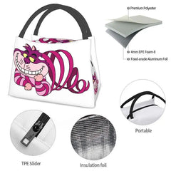 Funny Cheshires Cat Lunch Bag Insulated Cooler Tote for Women Work Picnic