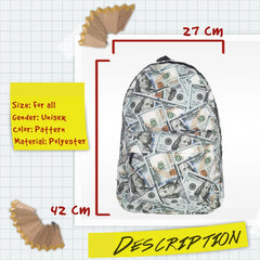 Funny Dollar Printing College Backpacks Laptop Computer Backpack For Teenager