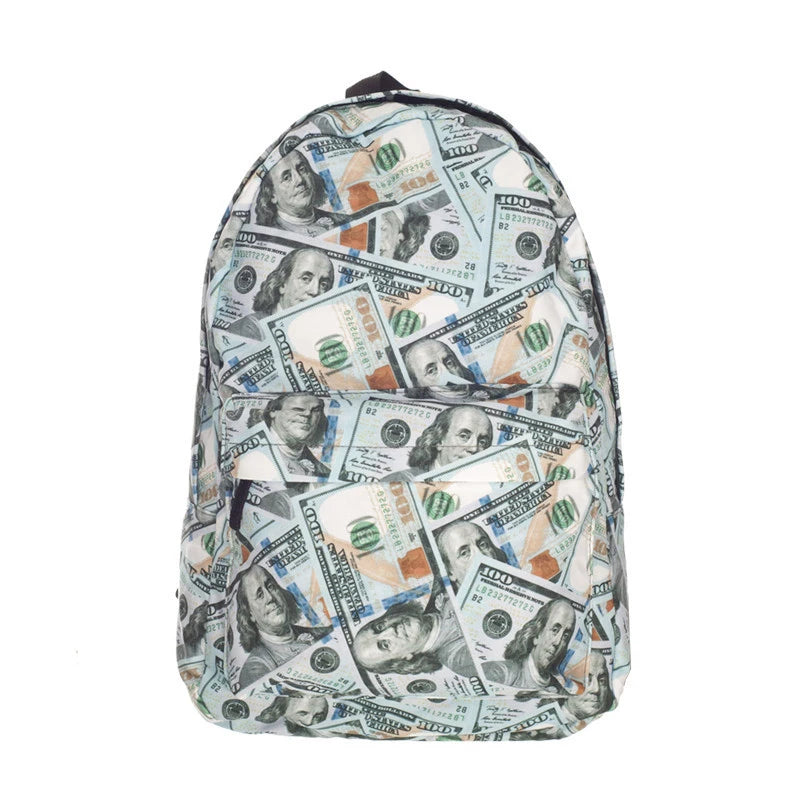 Funny Dollar Printing College Backpacks Laptop Computer Backpack For Teenager