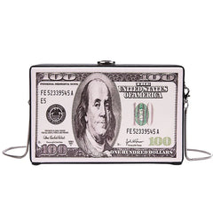 Funny Dollor Box Shoulder Bag Chains Pu Leather Crossbody Lady Purse