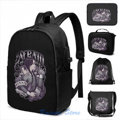Addams Family USB Charge Backpack, Funny Graphic Print, School Travel Bag