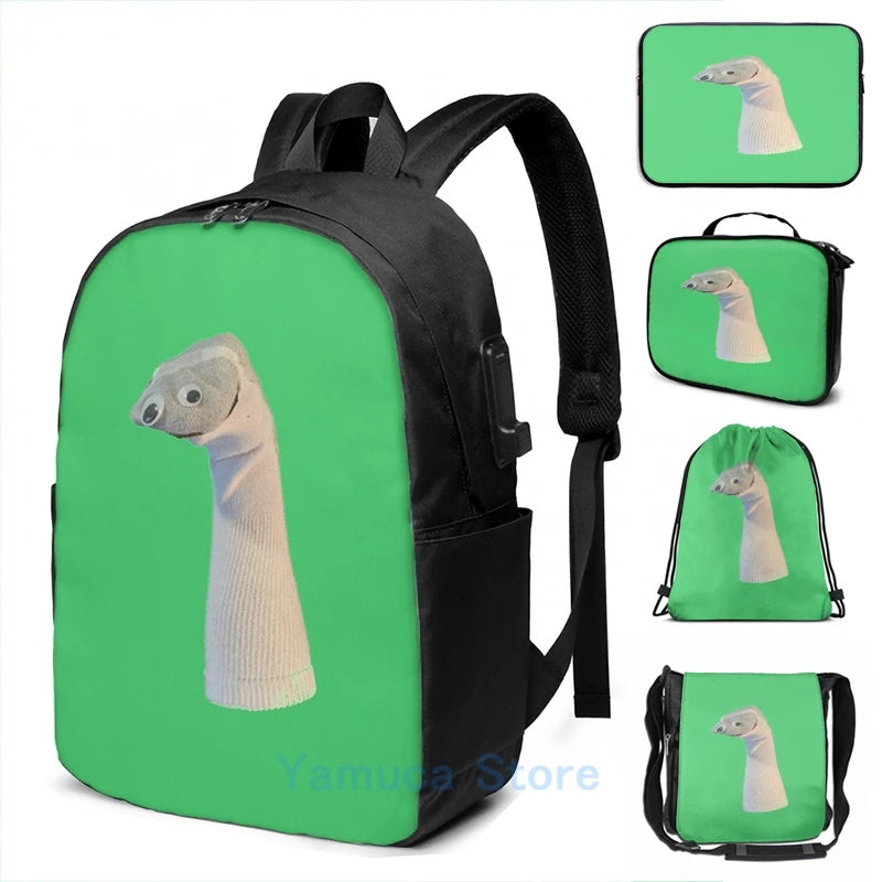Funny Graphic Baldis Sock Puppet USB Charge Backpack
