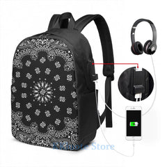 Funny Graphic Bandana USB Charge Backpack Men Women Travel Laptop Bag
