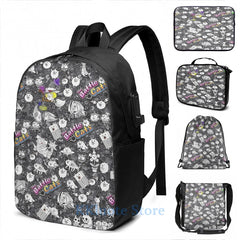 Funny Graphic print Battle Cats USB Charge Backpack School Travel laptop bag
