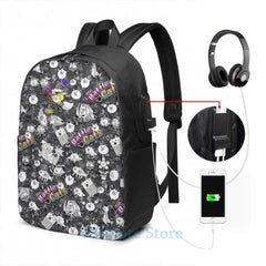 Funny Graphic print Battle Cats USB Charge Backpack School Travel laptop bag