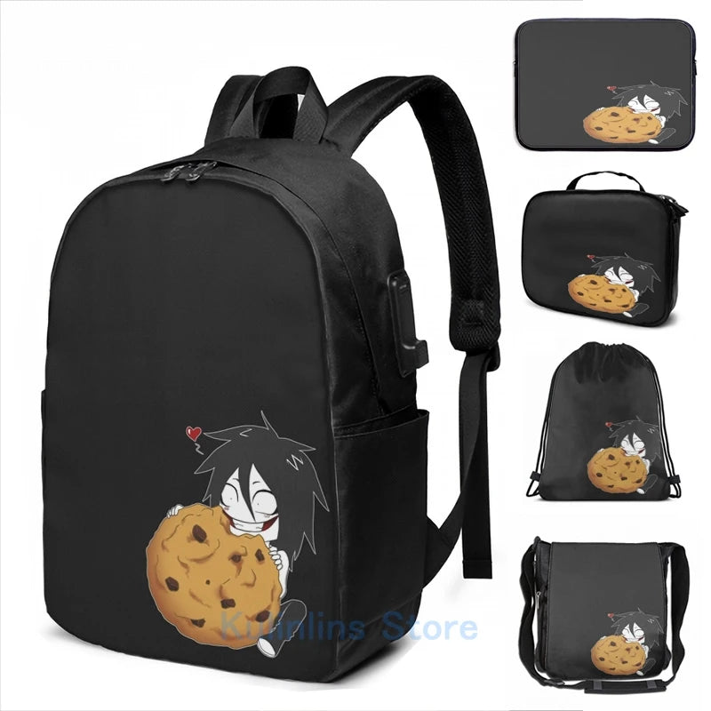 Chibi Jeff the Killer USB Charge Backpack Men Women Travel Laptop Bag