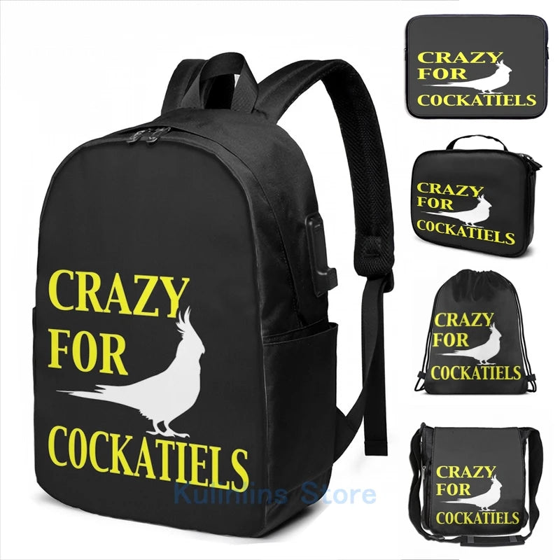 Crazy For Cockatiels USB Charge Backpack Men Women Travel Laptop Bag