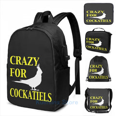 Crazy For Cockatiels USB Charge Backpack Men Women Travel Laptop Bag
