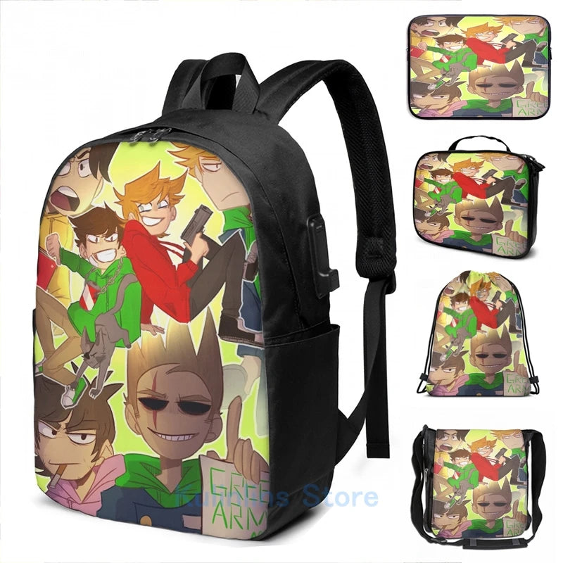 Funny Eddsworld Reverse!Au USB Charge Backpack Men Women Travel Laptop Bag