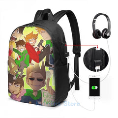 Funny Eddsworld Reverse!Au USB Charge Backpack Men Women Travel Laptop Bag