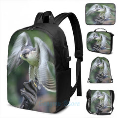Funny Falconry USB Charge Backpack School Travel Laptop Bag