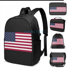 USA Flag Graphic Print USB Charge Backpack