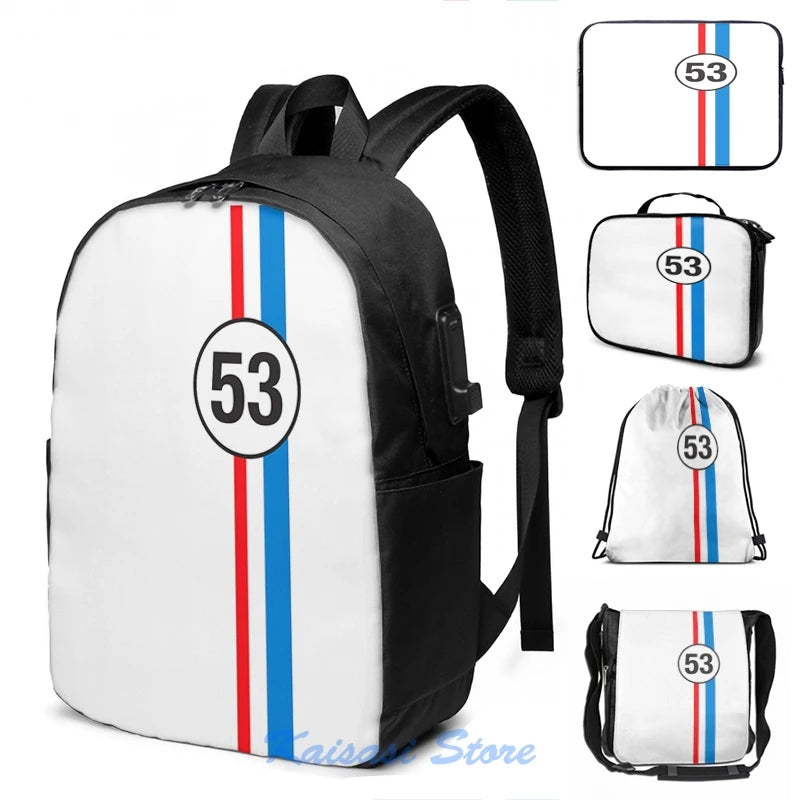 Funny HERBIE USB Charge Backpack Men Women Travel Laptop Bag