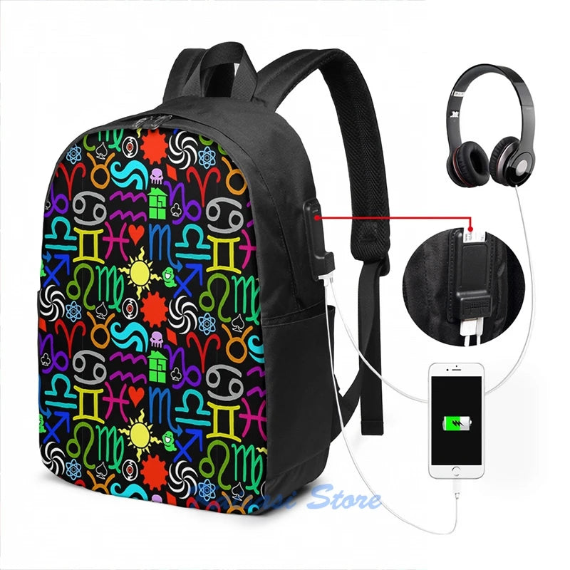 Homestuck Pattern USB Charge Backpack School Travel Laptop Bag