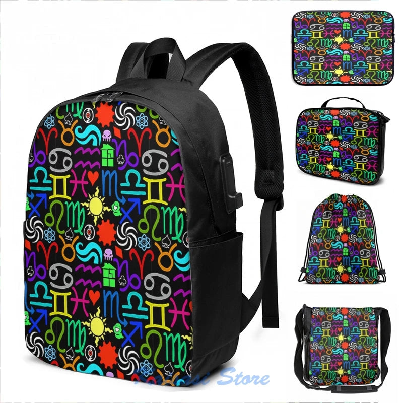 Homestuck Pattern USB Charge Backpack School Travel Laptop Bag