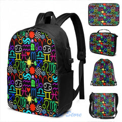Homestuck Pattern USB Charge Backpack School Travel Laptop Bag