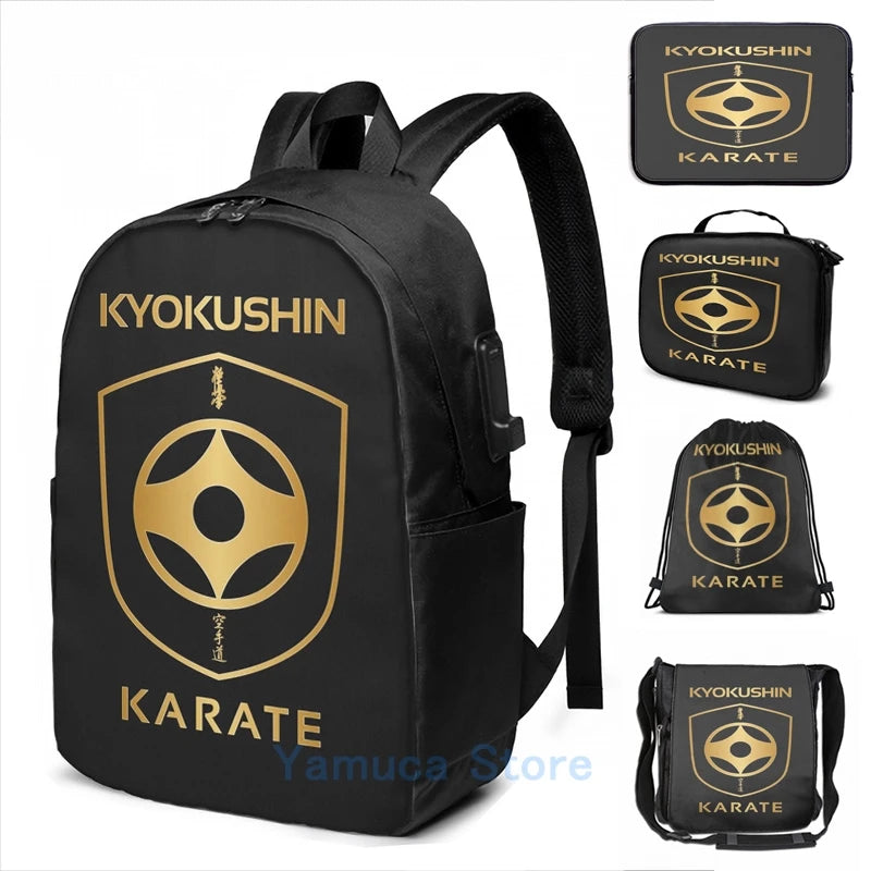 Kyokushin USB Charge Backpack Funny Graphic Print School Laptop Bag