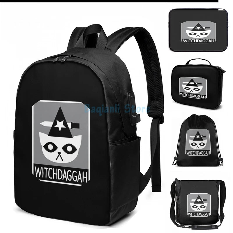 Funny Graphic Print NITW - Witch USB Charge Backpack Men Women Travel Laptop Bag