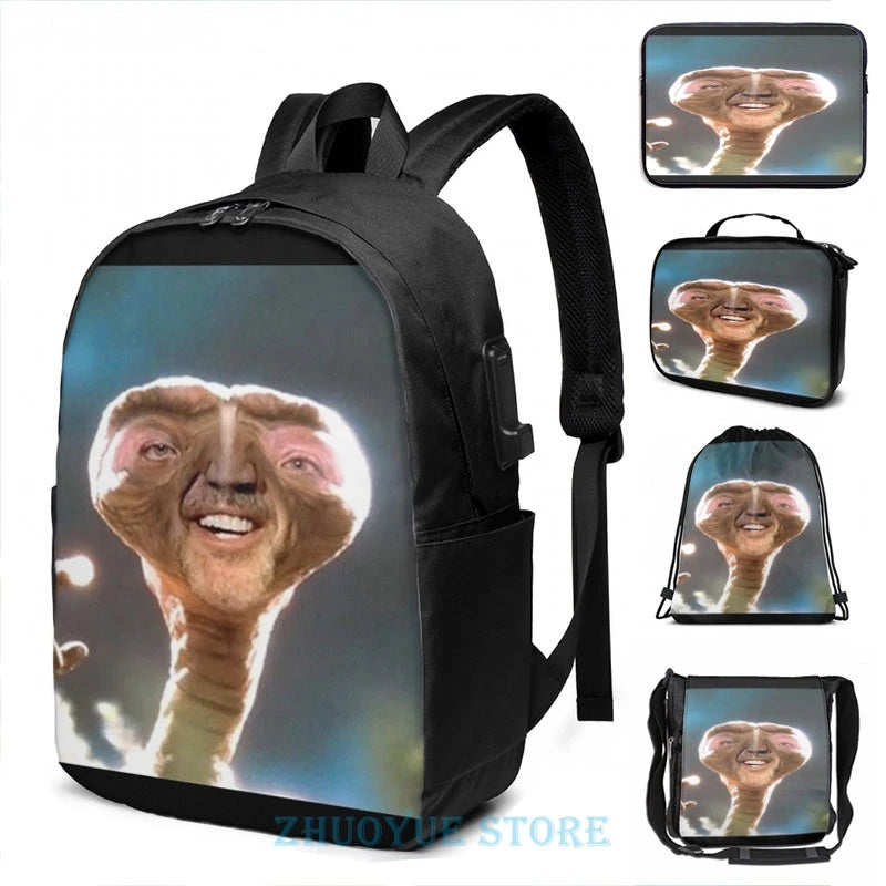 Funny Nicolas Cage ET USB Charge Backpack Men Women Travel School Laptop Bag